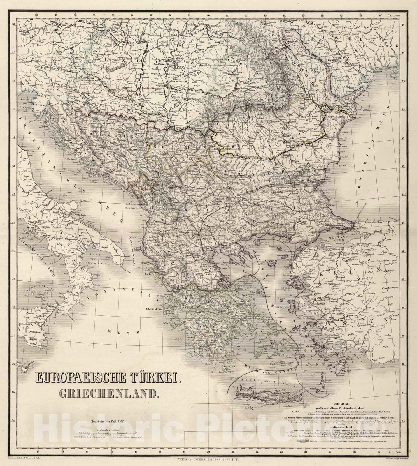 Historic Map : 1875 European Turkey. Greece. - Vintage Wall Art