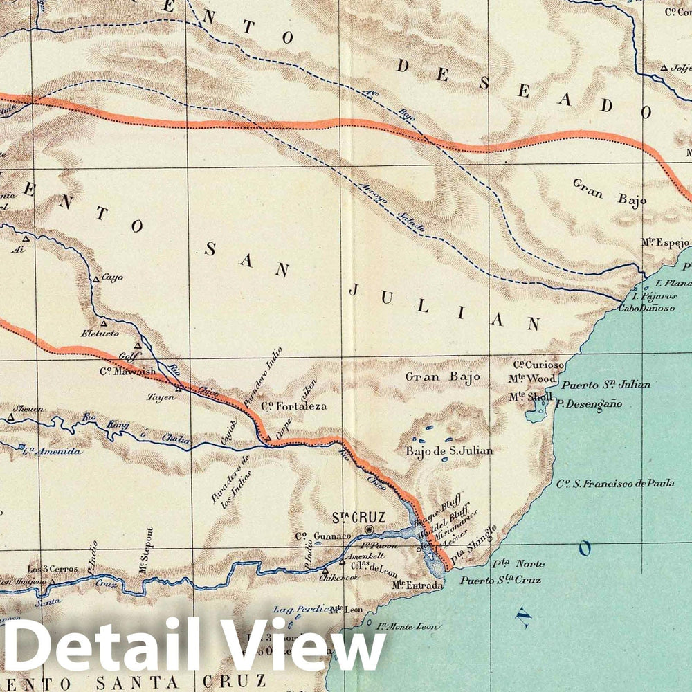 Historic Map : Argentina, Santa Cruz (Argentina : Province) 1888 Gobernacion de Santa Cruz. , Vintage Wall Art