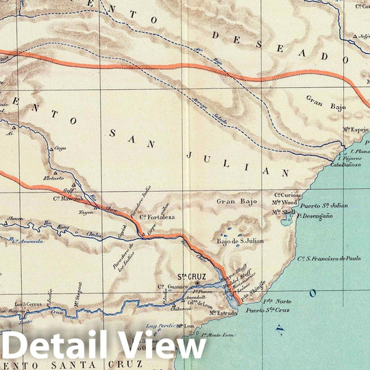 Historic Map : Argentina, Santa Cruz (Argentina : Province) 1888 Gobernacion de Santa Cruz. , Vintage Wall Art