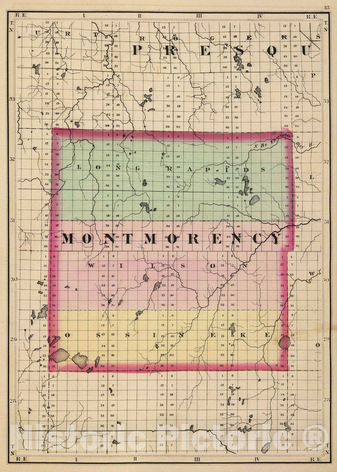 Historic Map : 1873 (Map of Montmorency County, Michigan) - Vintage Wall Art