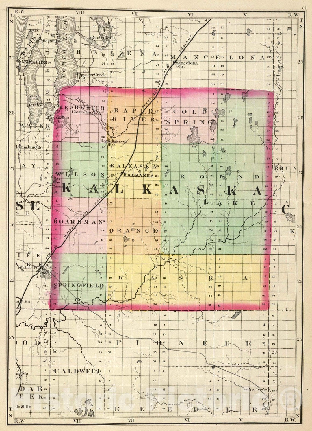 Historic Map : 1873 (Map of Kalkaska County, Michigan) - Vintage Wall Art