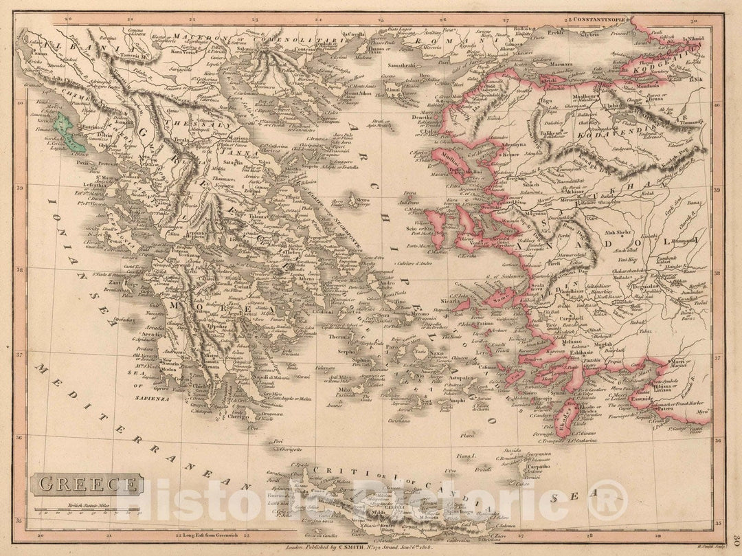 Historic Map : 1808 Greece. - Vintage Wall Art