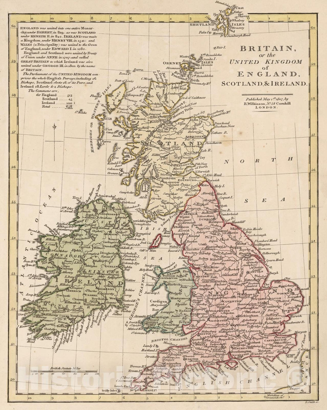 Historic Map - World Atlas - 1808 Britain, or the United Kingdom of England, Scotland, Ireland. - Vintage Wall Art