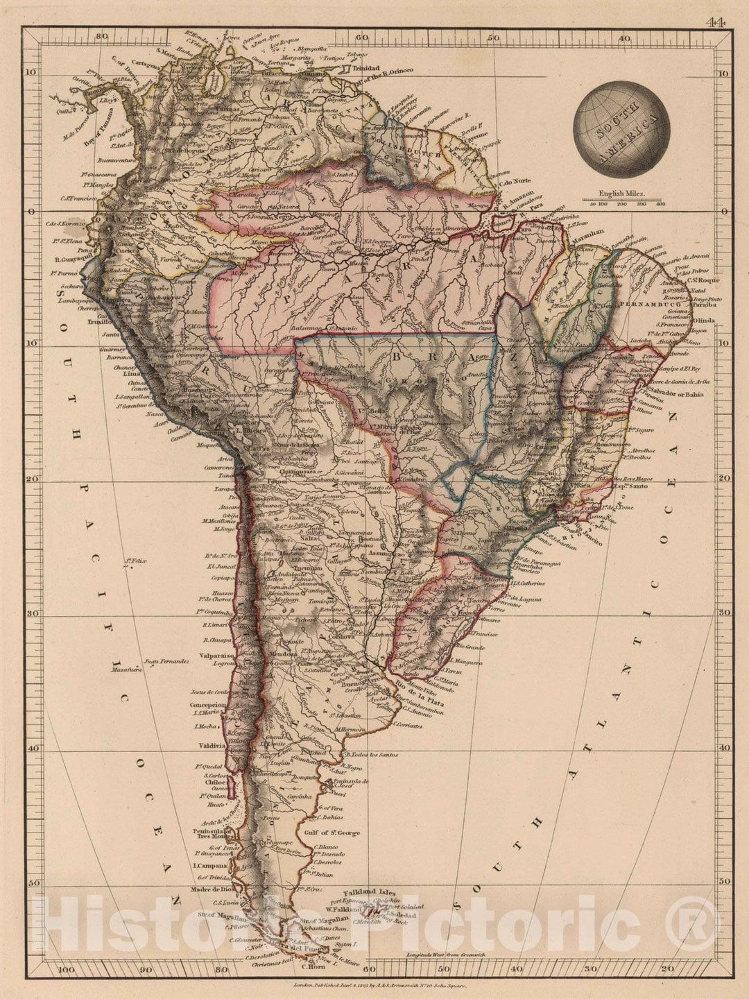 Historic Map : 1825 South America - Vintage Wall Art