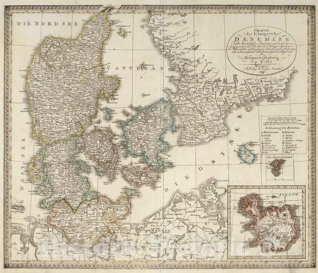 Historic Map : 1819 XXXIII. Denmark. Iceland. - Vintage Wall Art