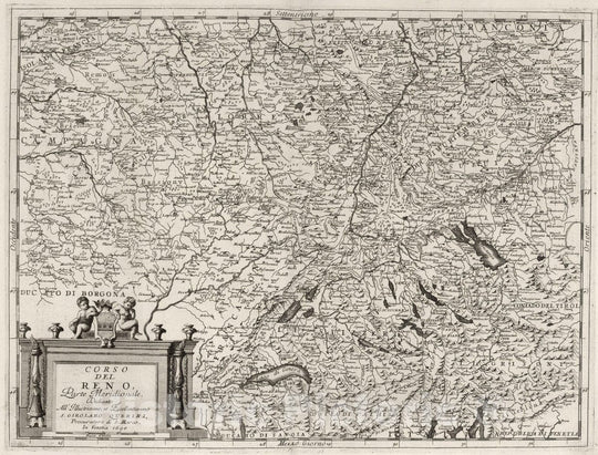 Historic Map : France, 1690 Corso del Reno Parte Meridionale. , Vintage Wall Art