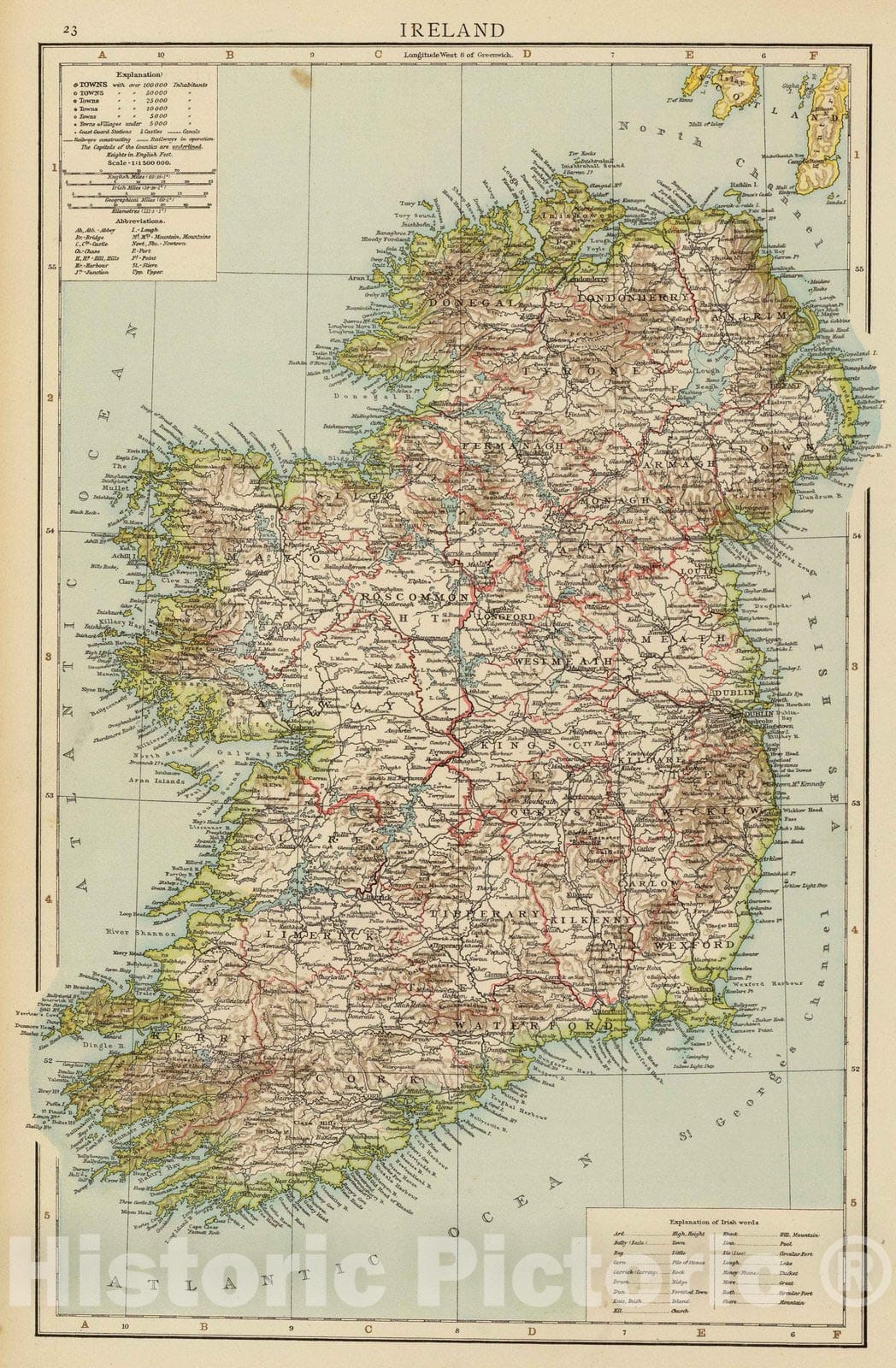 Historic Map : 1895 Ireland. - Vintage Wall Art