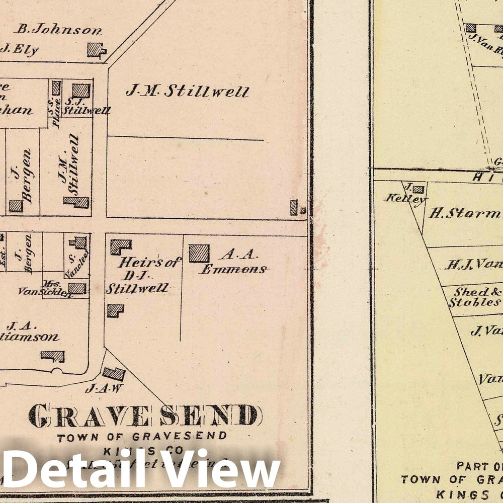 Historic Map : 1873 Unionville, Guntherville, in Gravesend. Flatlands. New Utrecht. Long Island. - Vintage Wall Art