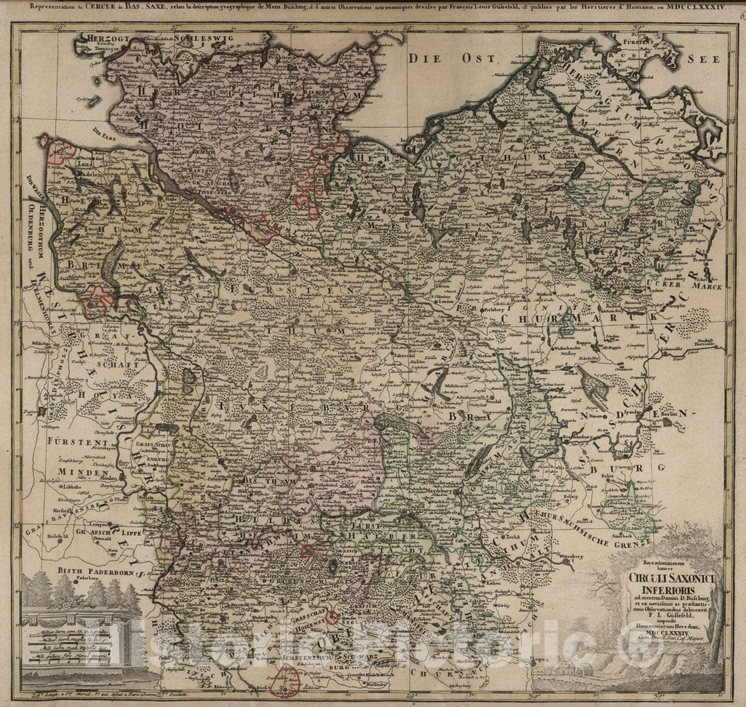 Historic Map : Germany, 1784 Circuli Saxonici Inferioris. , Vintage Wall Art