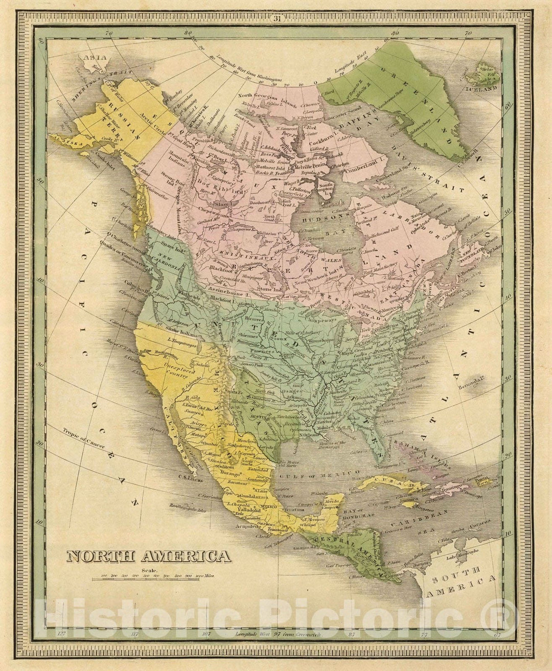 Historic Map : 1845 North America. v2 - Vintage Wall Art