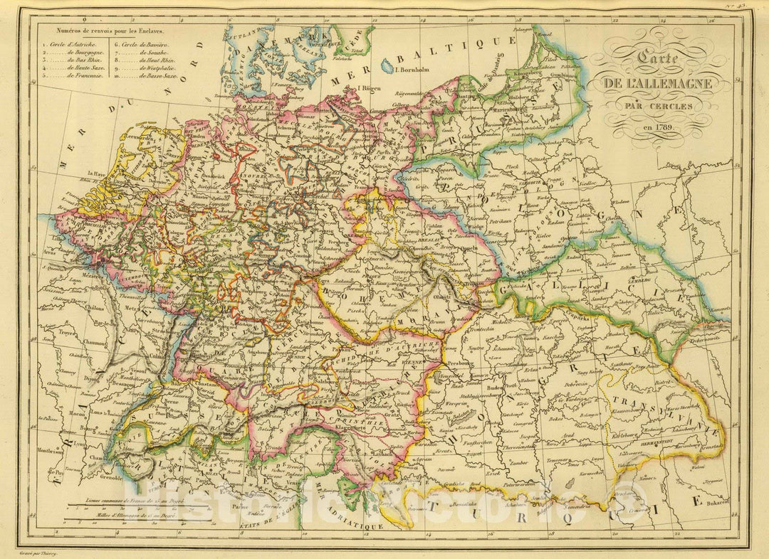 Historic Map : Germany; Poland, 1837 l'Allemagne par Cercles in 1789. , Vintage Wall Art