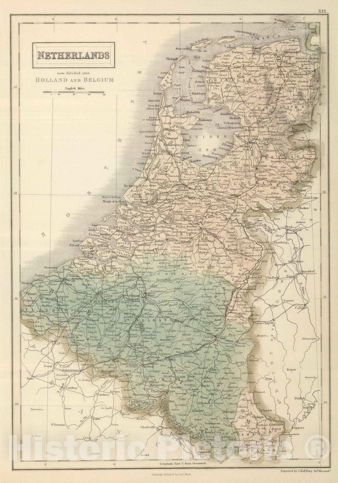 Historic Map : 1854 Netherlands. - Vintage Wall Art