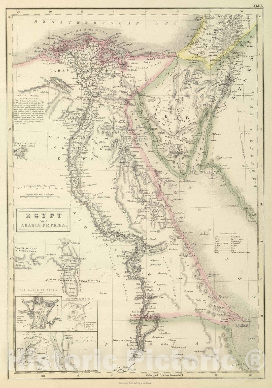 Historic Map : 1854 Egypt and Arabia Petraea : Vintage Wall Art