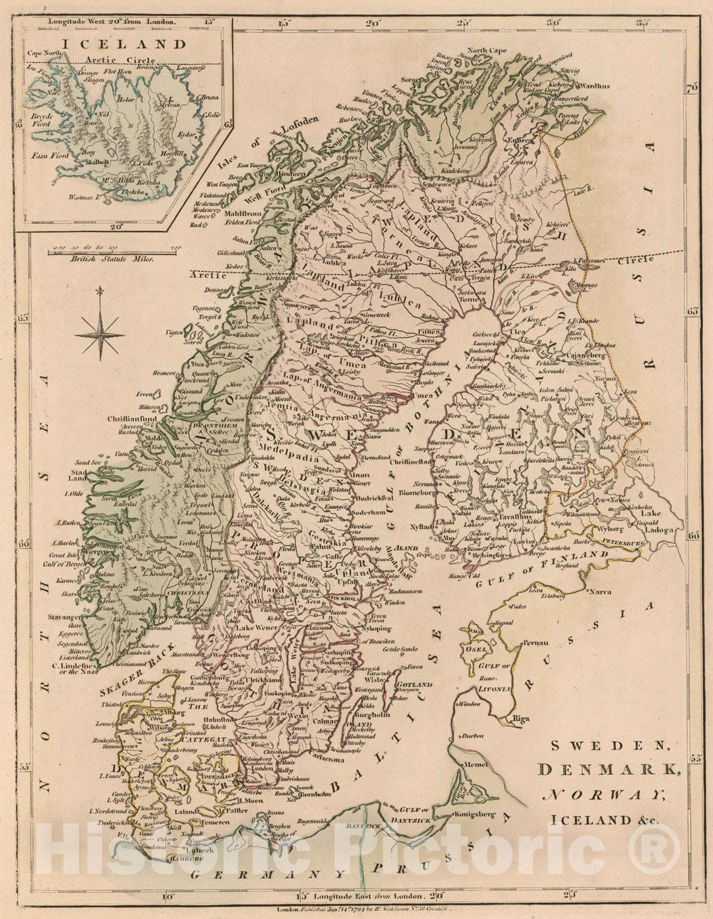 Historic Map - 1794 Sweden, Denmark, Norway, Iceland &c. - Vintage Wall Art