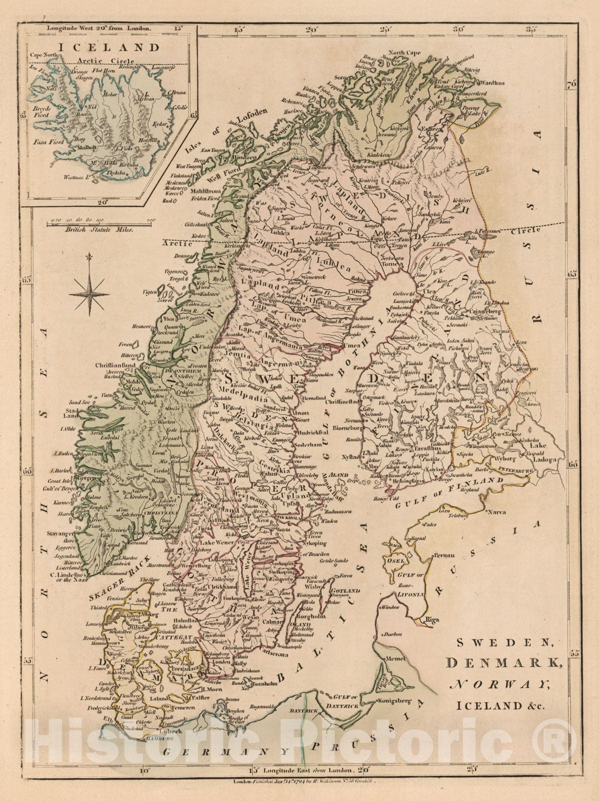 Historic Map - 1794 Sweden, Denmark, Norway, Iceland &c. - Vintage Wall Art