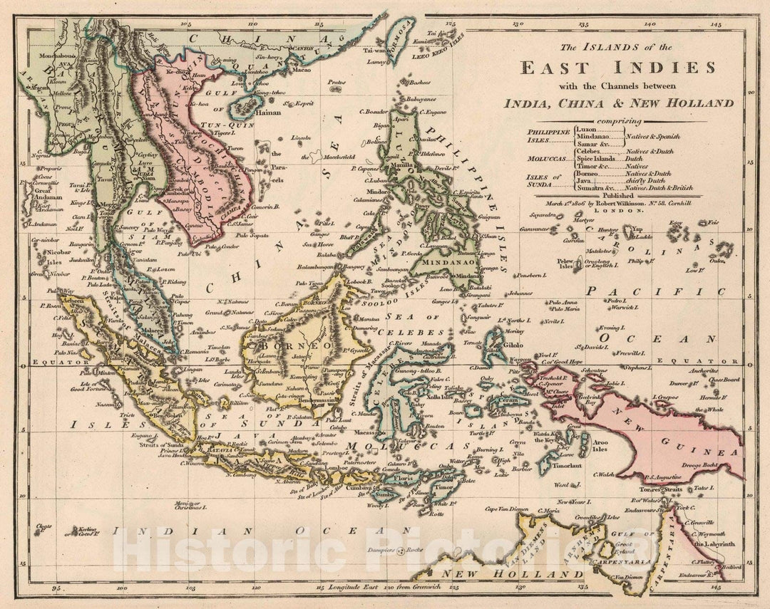 Historic Map : 1806 The Islands of the East Indies with the Channels between India, China & New Holland. v1 - Vintage Wall Art