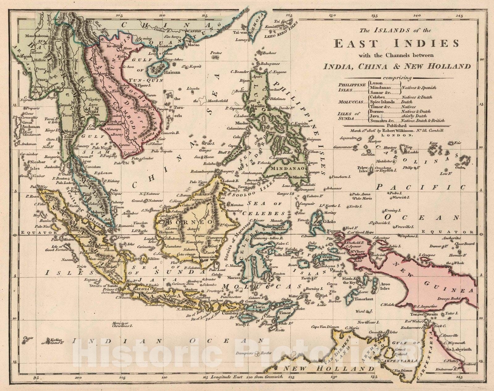 Historic Map : 1806 The Islands of the East Indies with the Channels between India, China & New Holland. v1 - Vintage Wall Art