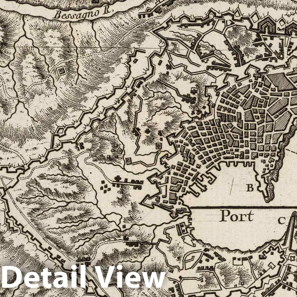 Historic Map : Italy , Genoa (Italy), Europe 1764 Plan de la Ville de Genes, et de ses Environs , Vintage Wall Art