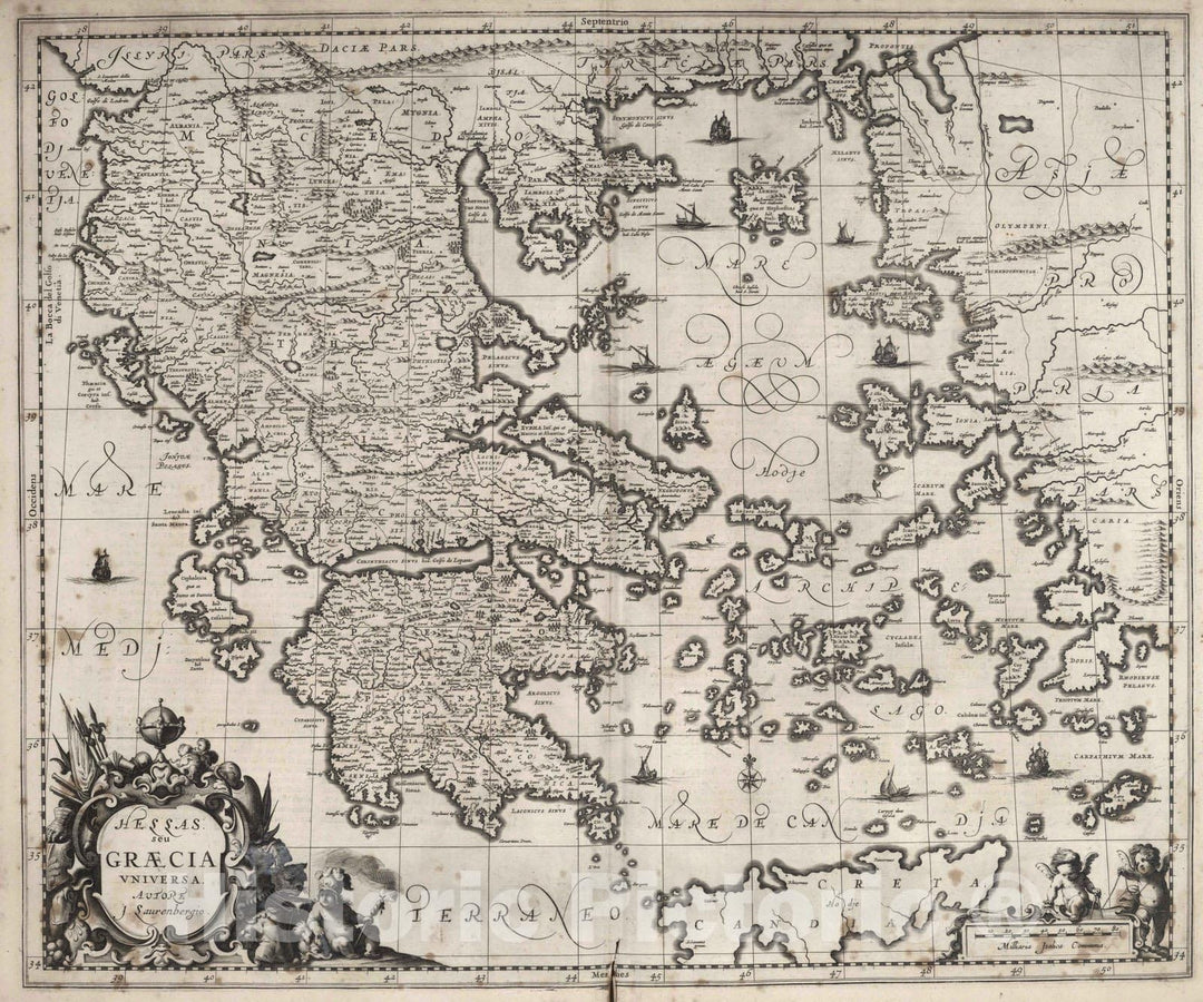 Historic Map : Greece, Crete 1650 Hessas seu Graecia Universa. , Vintage Wall Art