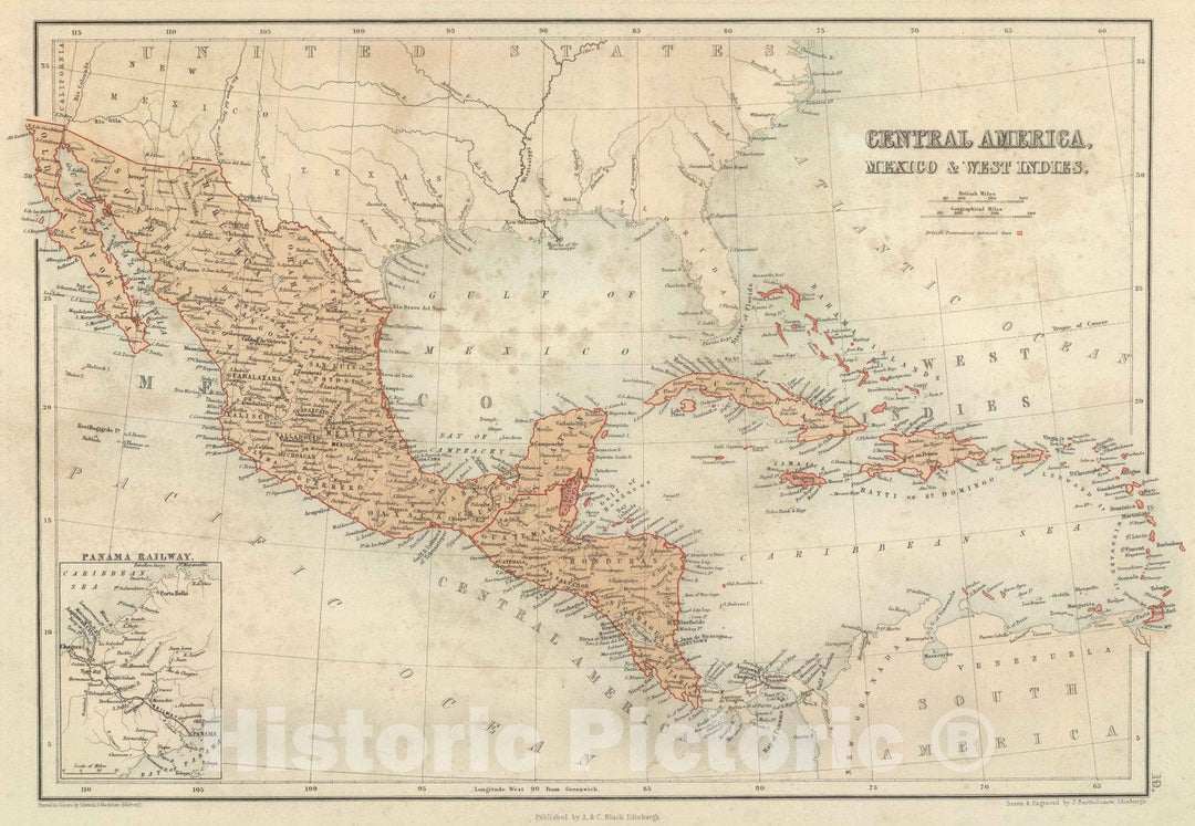 Historic Map : National Atlas - 1856 Central America, Mexico & West Indies. - Vintage Wall Art