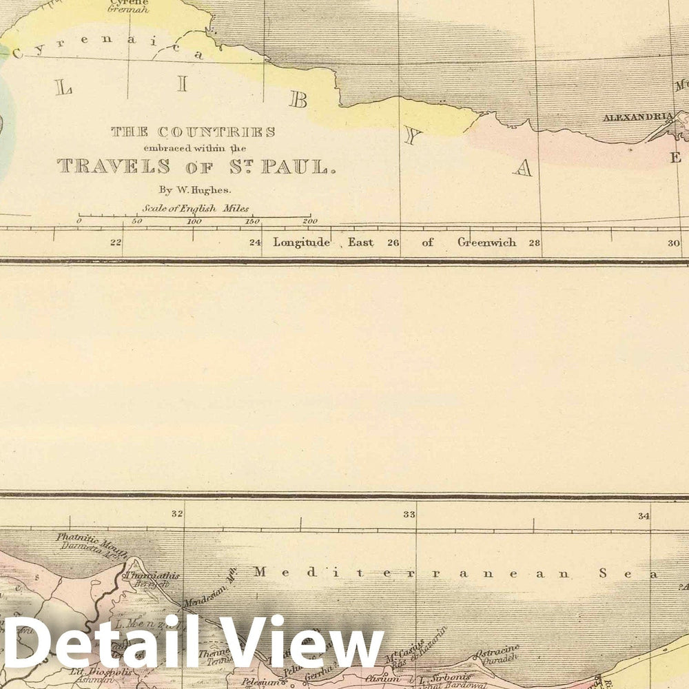 Historic Map : 1843 Travels of St. Paul. Lower Egypt - Vintage Wall Art