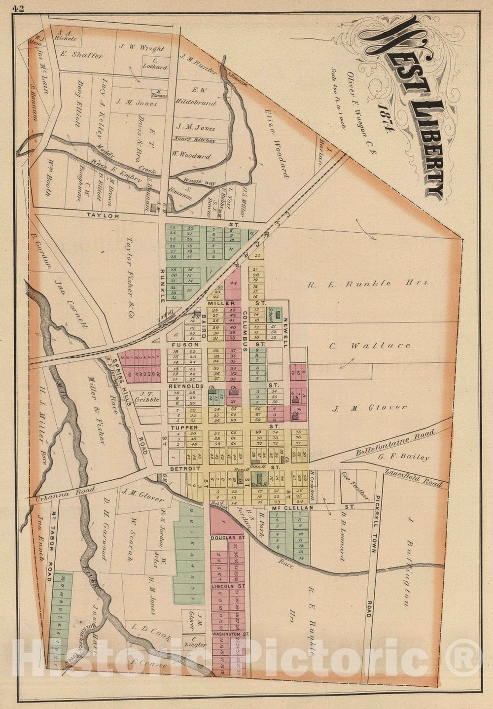 Historic Map - 1875 West Liberty, Logan County, Ohio. 1874. - Vintage Wall Art