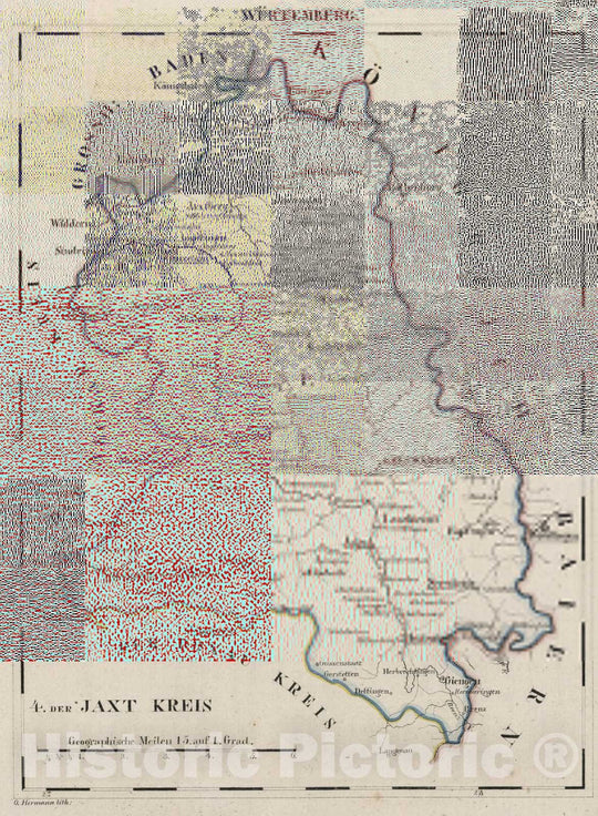 Historic Map : Germany, 1825 V.2: 6-10: VI: II. Wurtemberg. Der Jaxt Kreis , Vintage Wall Art