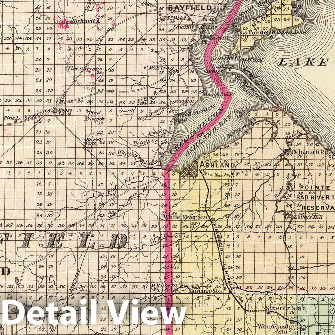 Historic Map : 1878 Map of Ashland and Bayfield counties, State of Wisconsin. - Vintage Wall Art