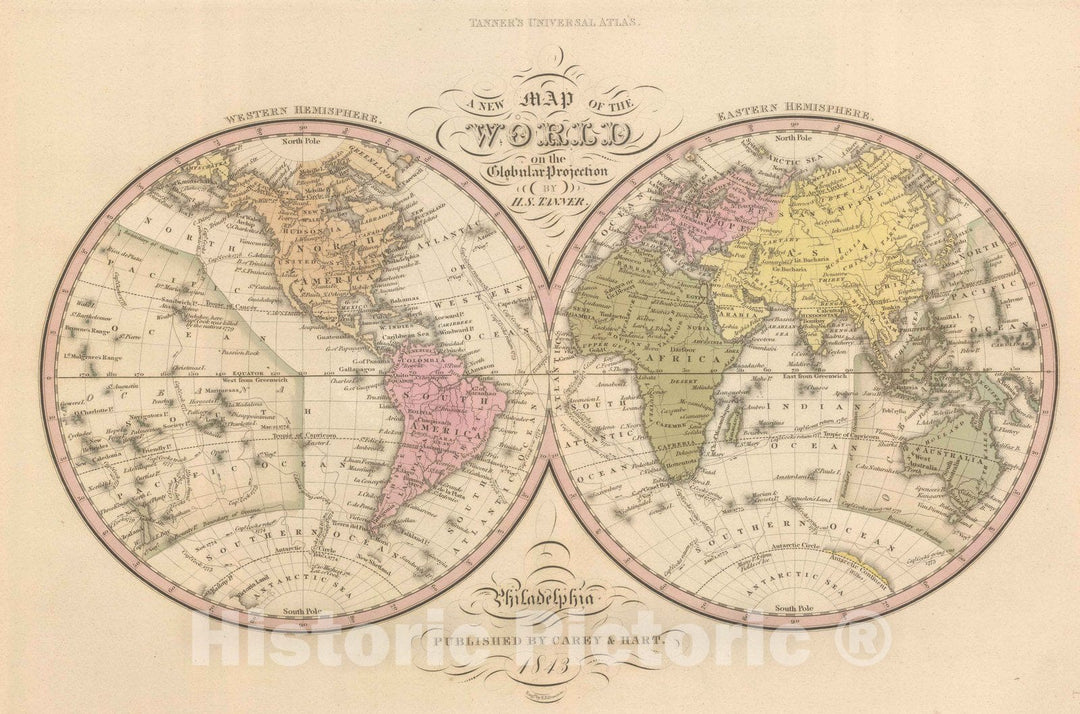 Historic Map : 1845 Map Of The World on the Globular Projection. - Vintage Wall Art