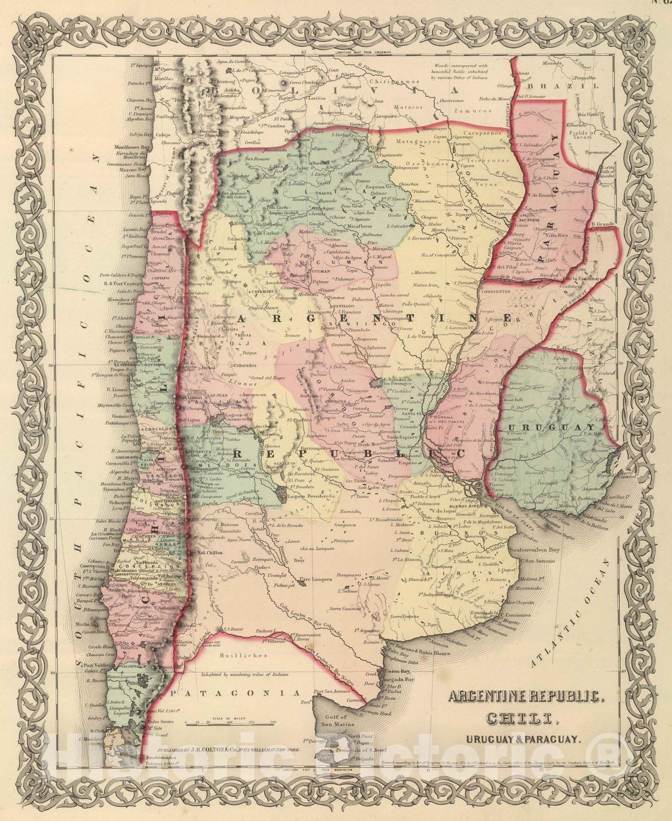 Historic Map : National Atlas - 1857 Argentine Republic, Chili, Uruguay & Paraguay. - Vintage Wall Art