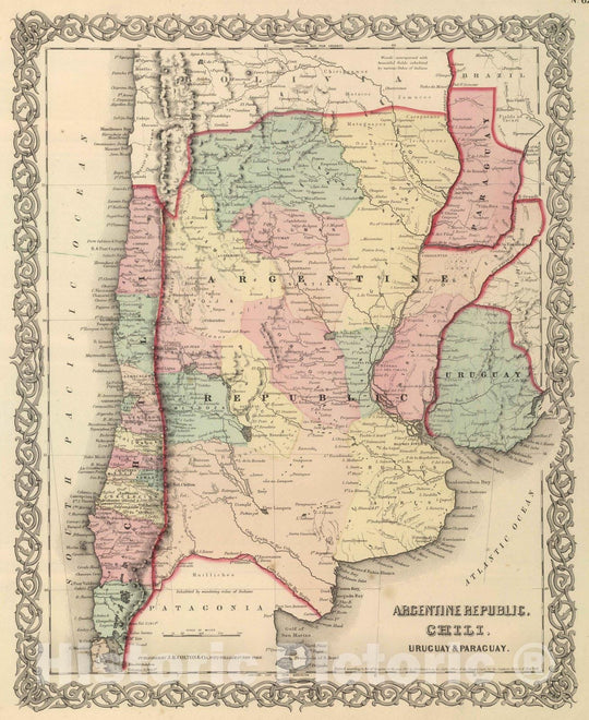 Historic Map : National Atlas - 1857 Argentine Republic, Chili, Uruguay & Paraguay. - Vintage Wall Art