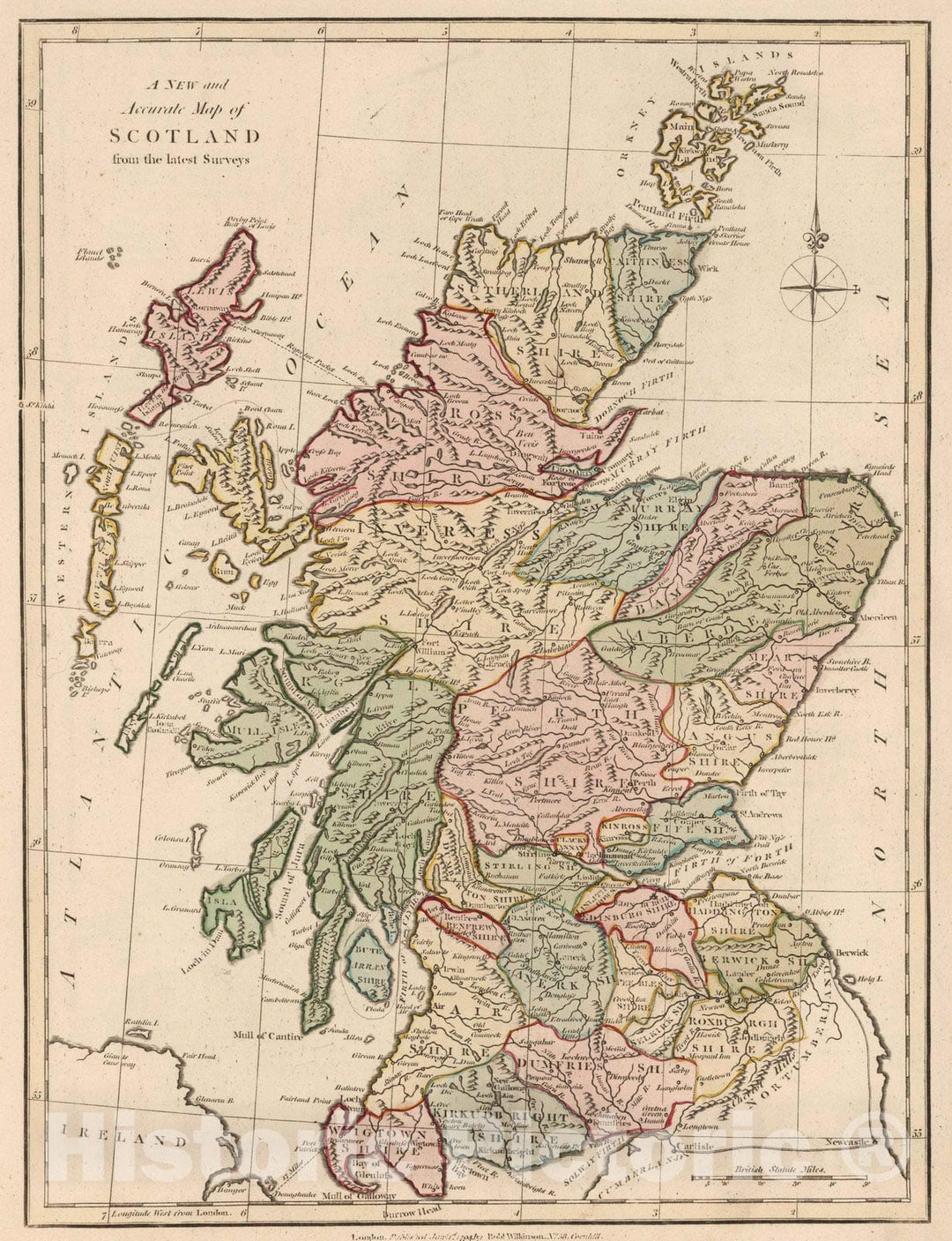 Historic Map : 1794 A New and Accurate Map of Scotland. - Vintage Wall Art