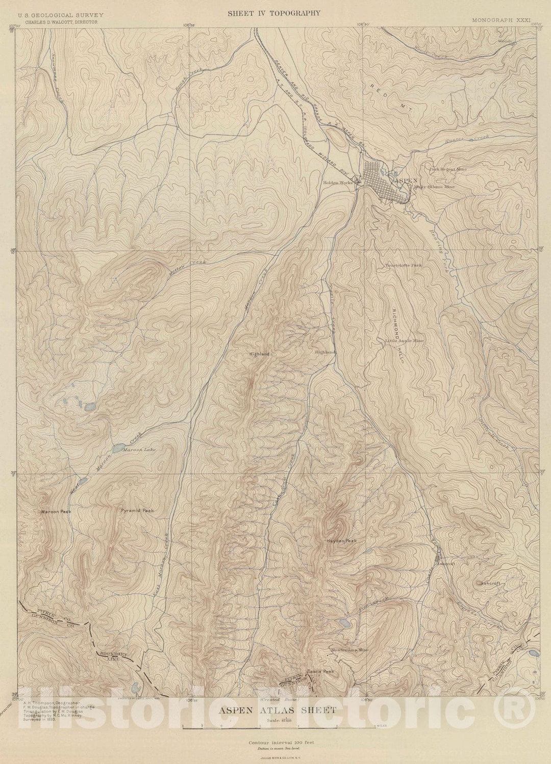 Historic Map : Geologic Atlas - 1898 Aspen Atlas Sheet. - Vintage Wall Art