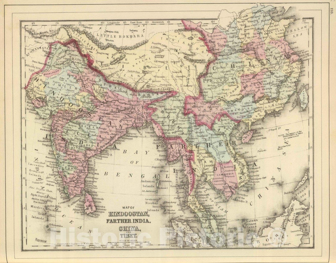 Historic Map : 1884 Hindoostan, Farther India, China, Tibet. - Vintage Wall Art