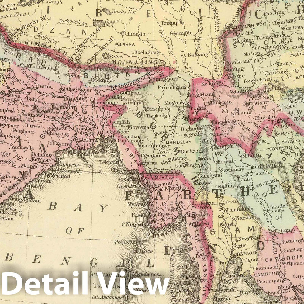 Historic Map : 1884 Hindoostan, Farther India, China, Tibet. - Vintage Wall Art