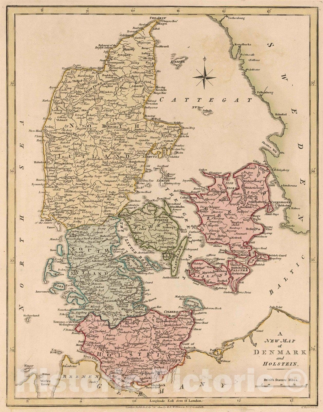 Historic Map : 1800 A New Map of Denmark and Holstein. - Vintage Wall Art