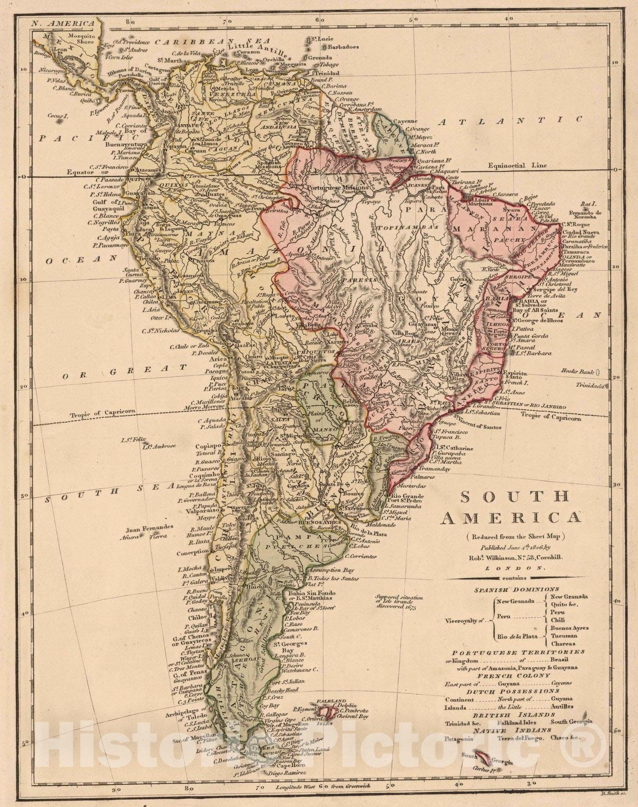 Historic Map : 1806 South America (Reduced from the Sheet Map). - Vintage Wall Art