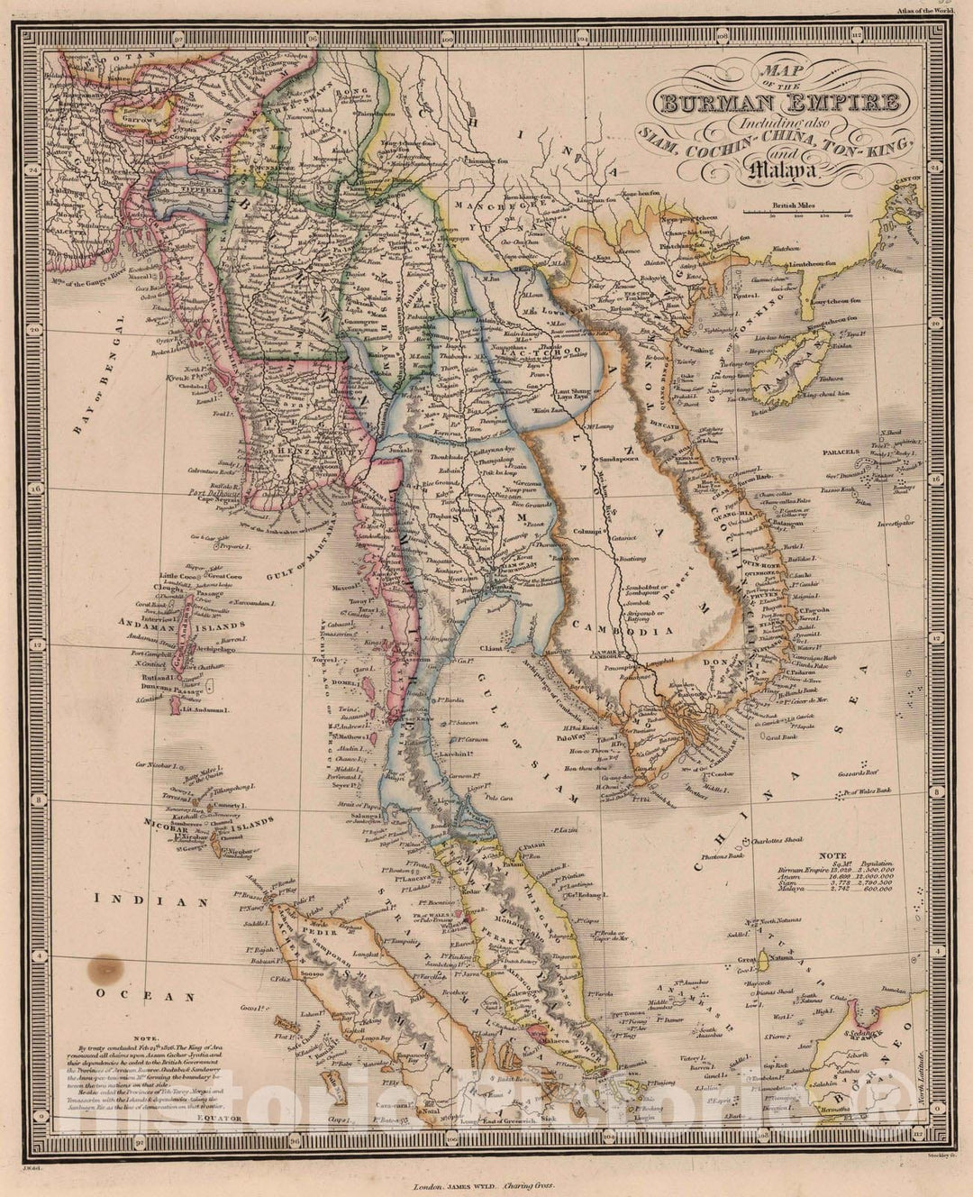 Historic Map : 1864 Map of Burma, Siam, Cochin-China and Malaya - Vintage Wall Art