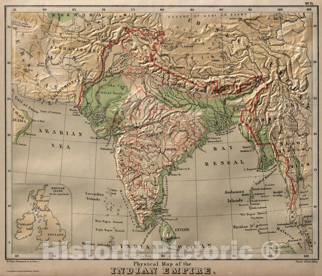 Historic Map : 1880 Physical Map of the Indian Empire. v2 - Vintage Wall Art