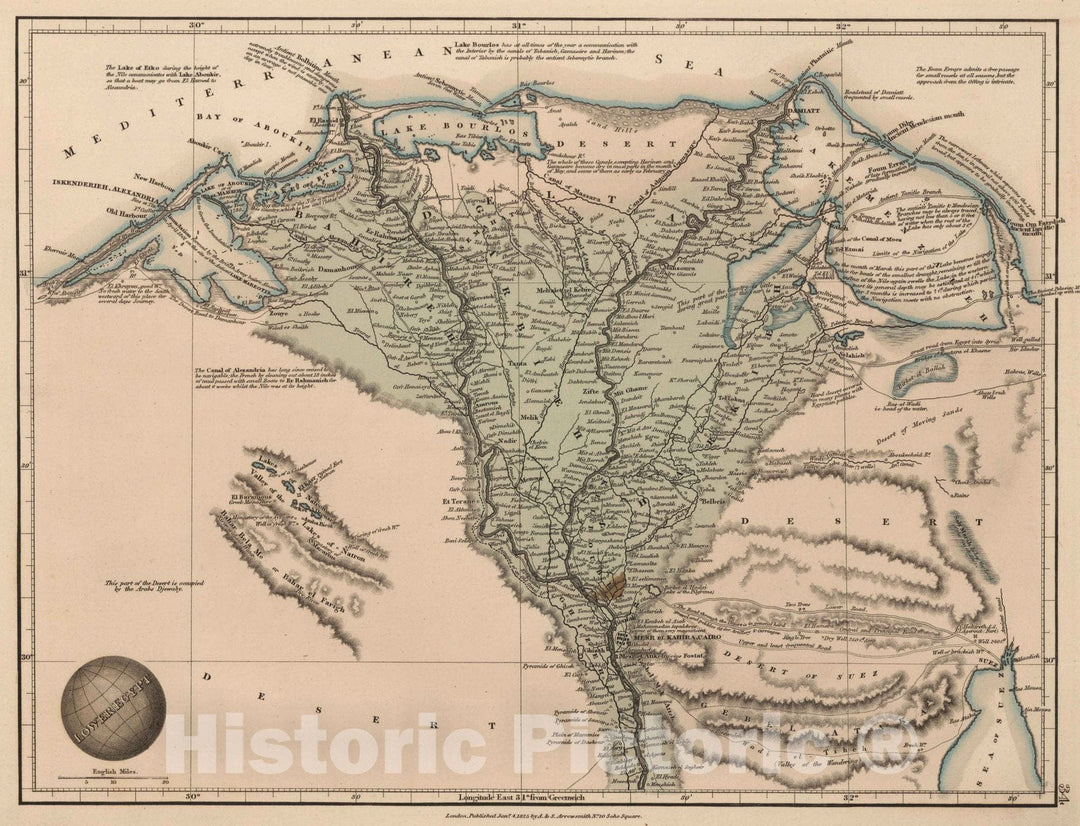 Historic Map : 1825 Lower Egypt - Vintage Wall Art