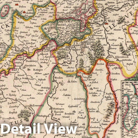 Historic Map : Ravensberg , Germany 1682 De Hertochdommen Gulick Cleve Berghe en de Graesschappen vander Marck en Ravensbergh. , Vintage Wall Art