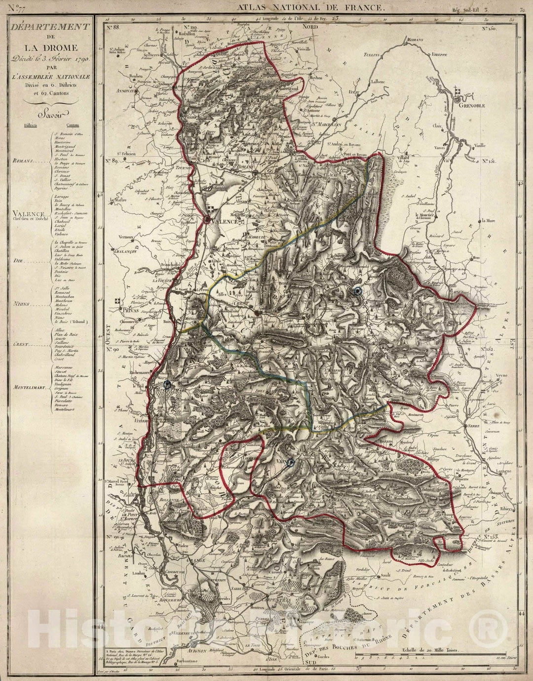 Historic Map : France, 1790 Atlas National de France : Departement de la Drome , Vintage Wall Art