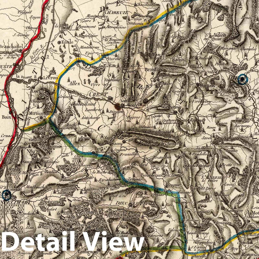 Historic Map : France, 1790 Atlas National de France : Departement de la Drome , Vintage Wall Art