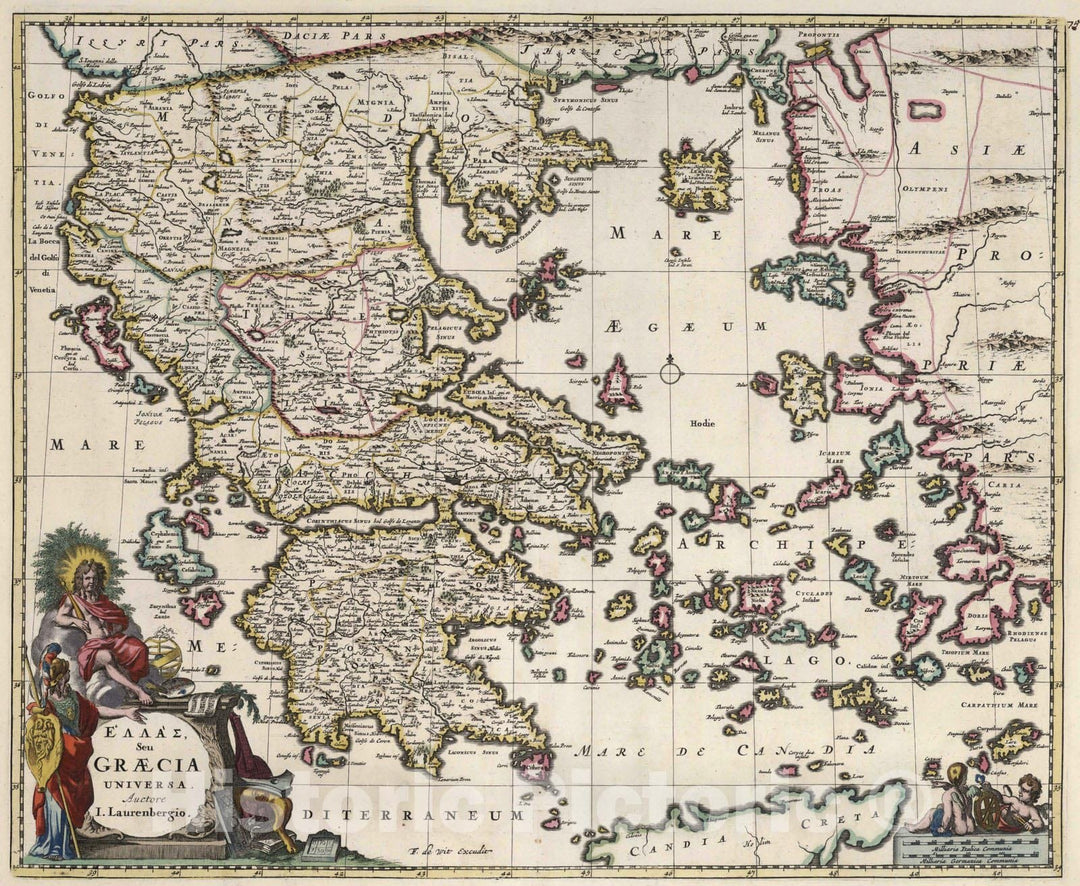 Historic Map : Greece, Aegean Sea 1682 Graecia Universa. , Vintage Wall Art