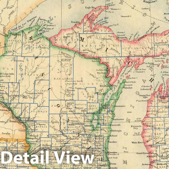 Historic Map : National Atlas - 1857 States of Michigan, Wisconsin and Iowa. - Vintage Wall Art