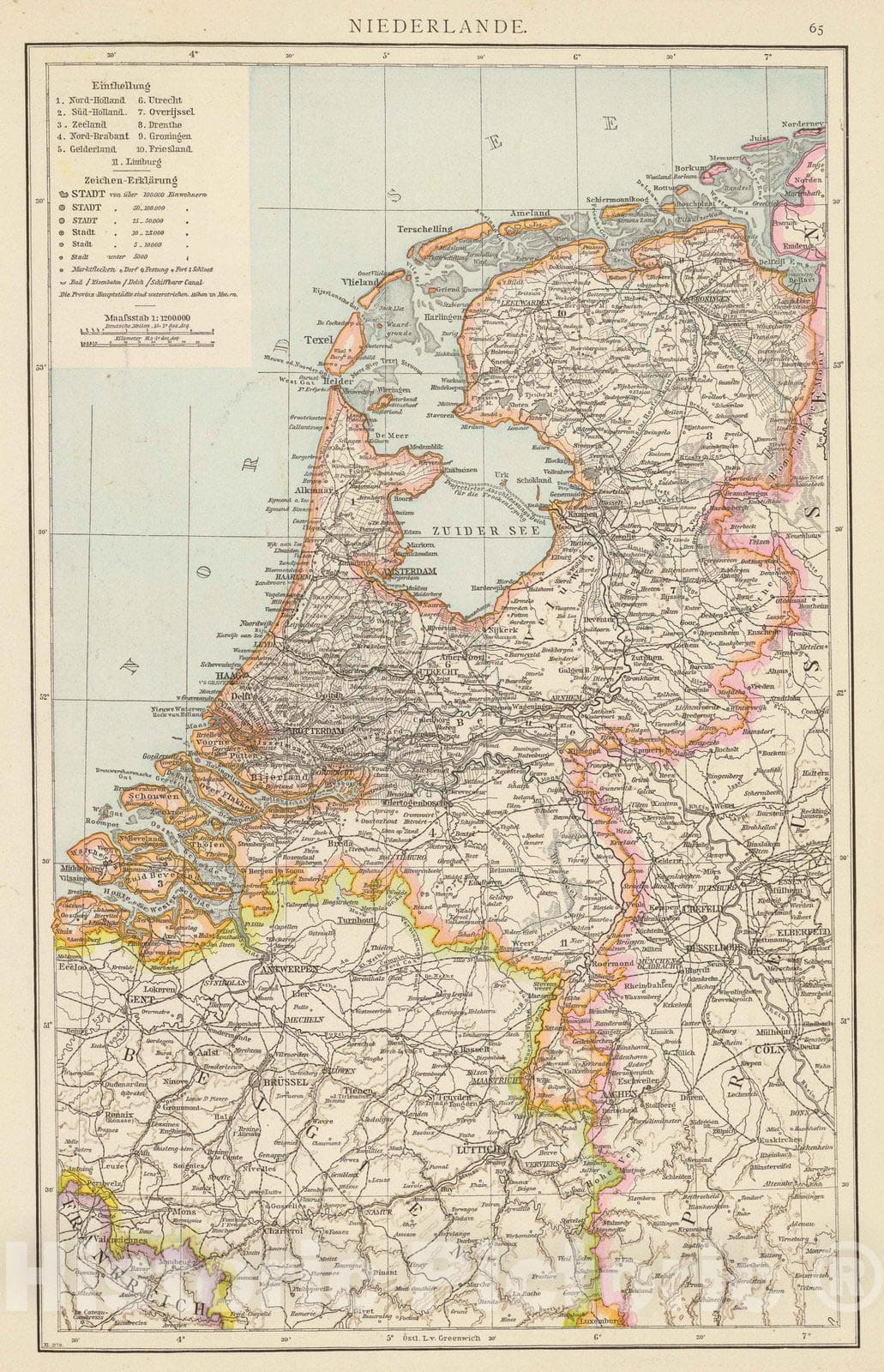 Historic Map : Belgium; Netherlands, 1881 Niederlande. , Vintage Wall Art