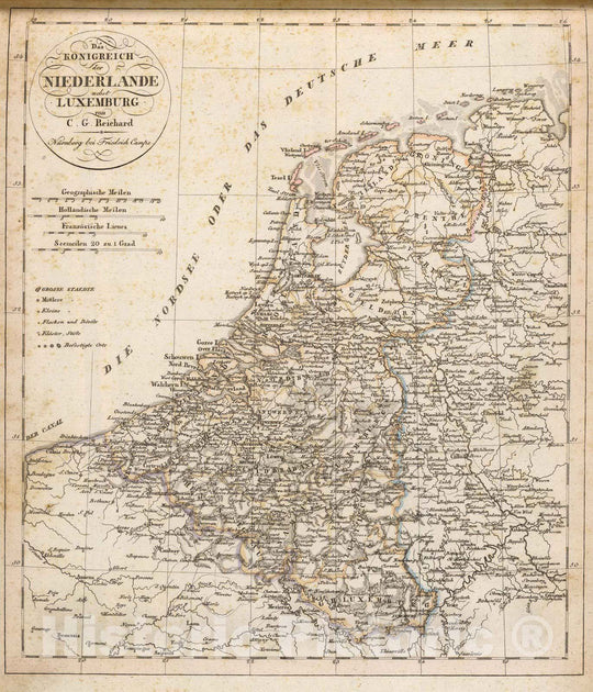 Historic Map : Belgium; Netherlands, Benelux countries 1822 Niederlande, Luxemburg. , Vintage Wall Art