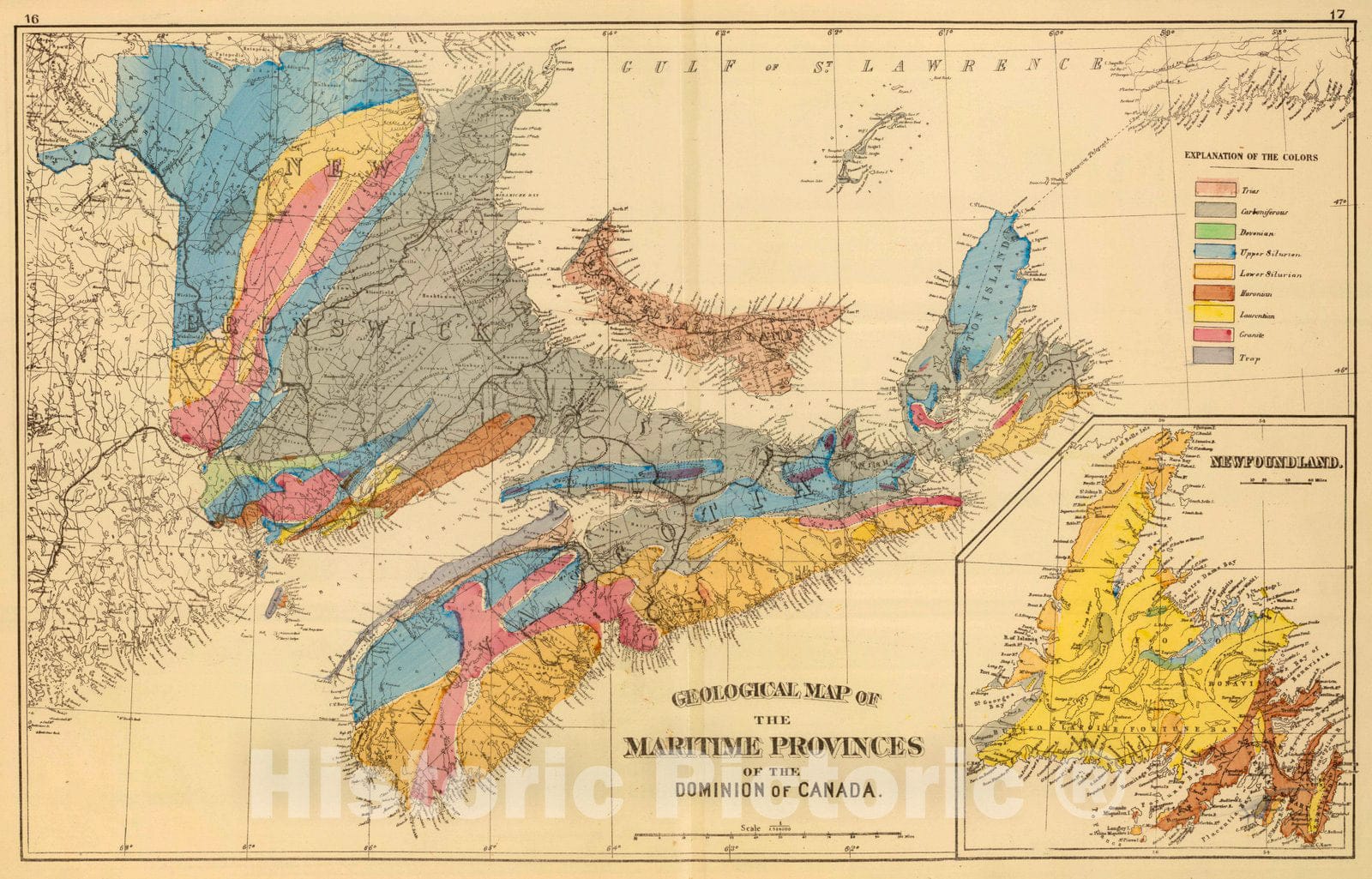 Historic Map : 1878 Geological map, Maritime Provinces. - Vintage Wall Art