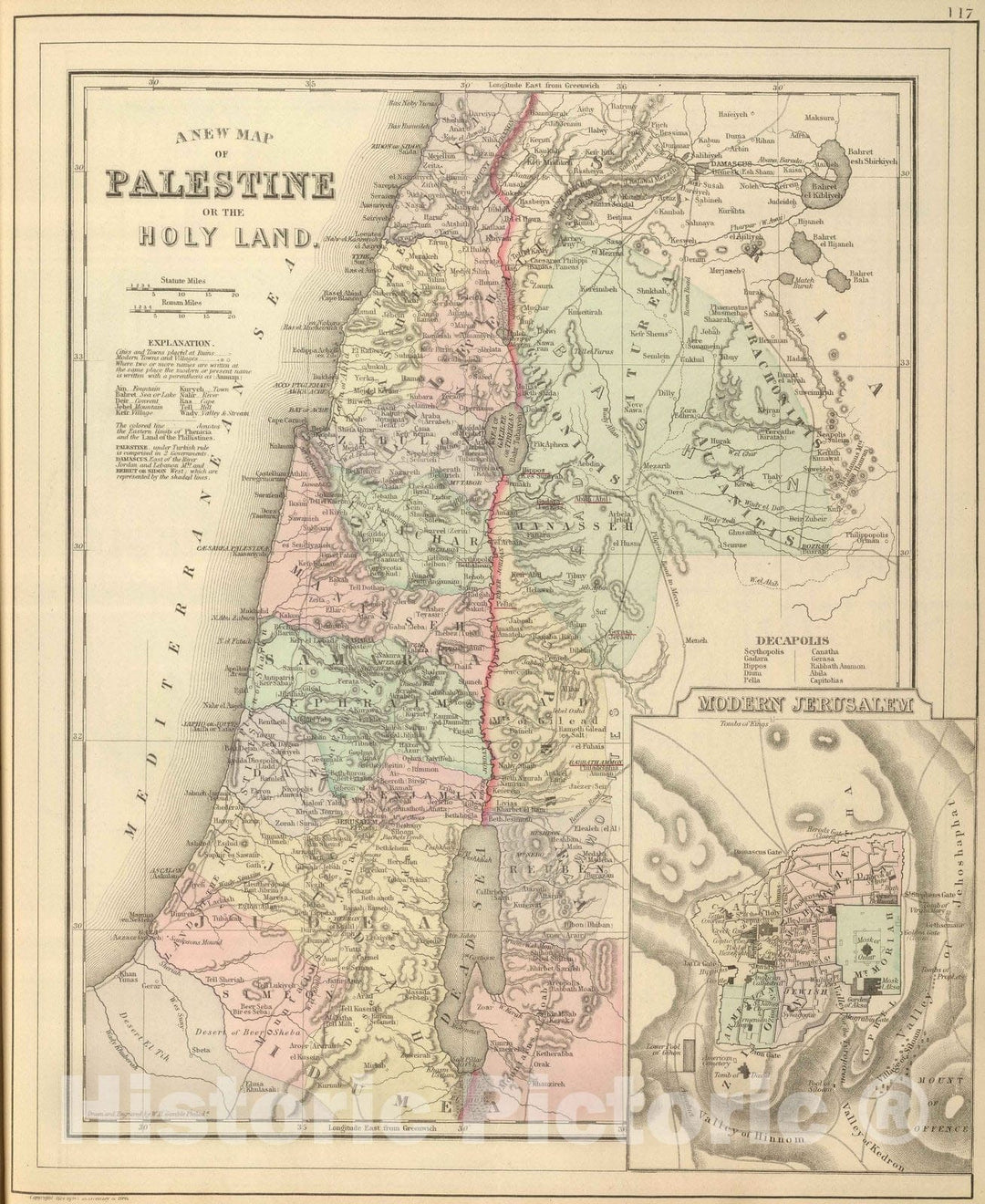 Historic Map : 1886 Palestine, Jerusalem. - Vintage Wall Art