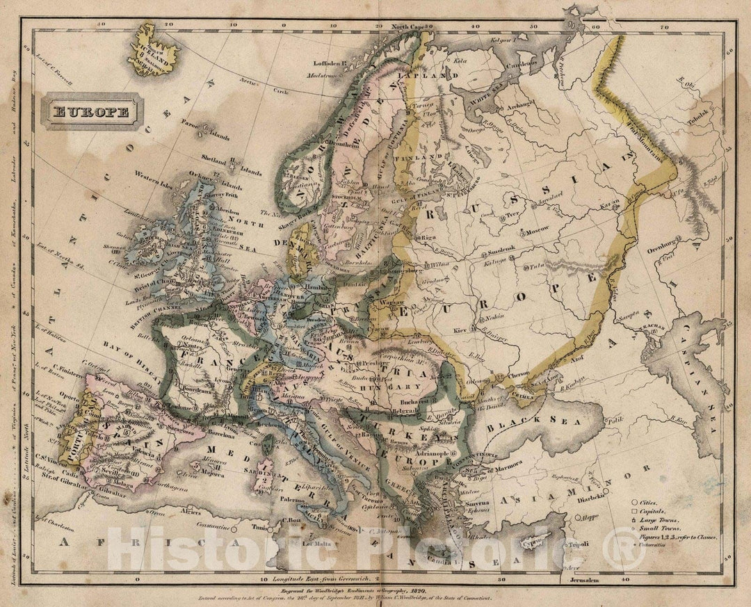 Historic Map : School Atlas - 1821 Europe - Vintage Wall Art